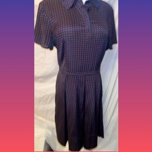 Tory Burch 100% silk naivety blue with red and whit small dots collared dress